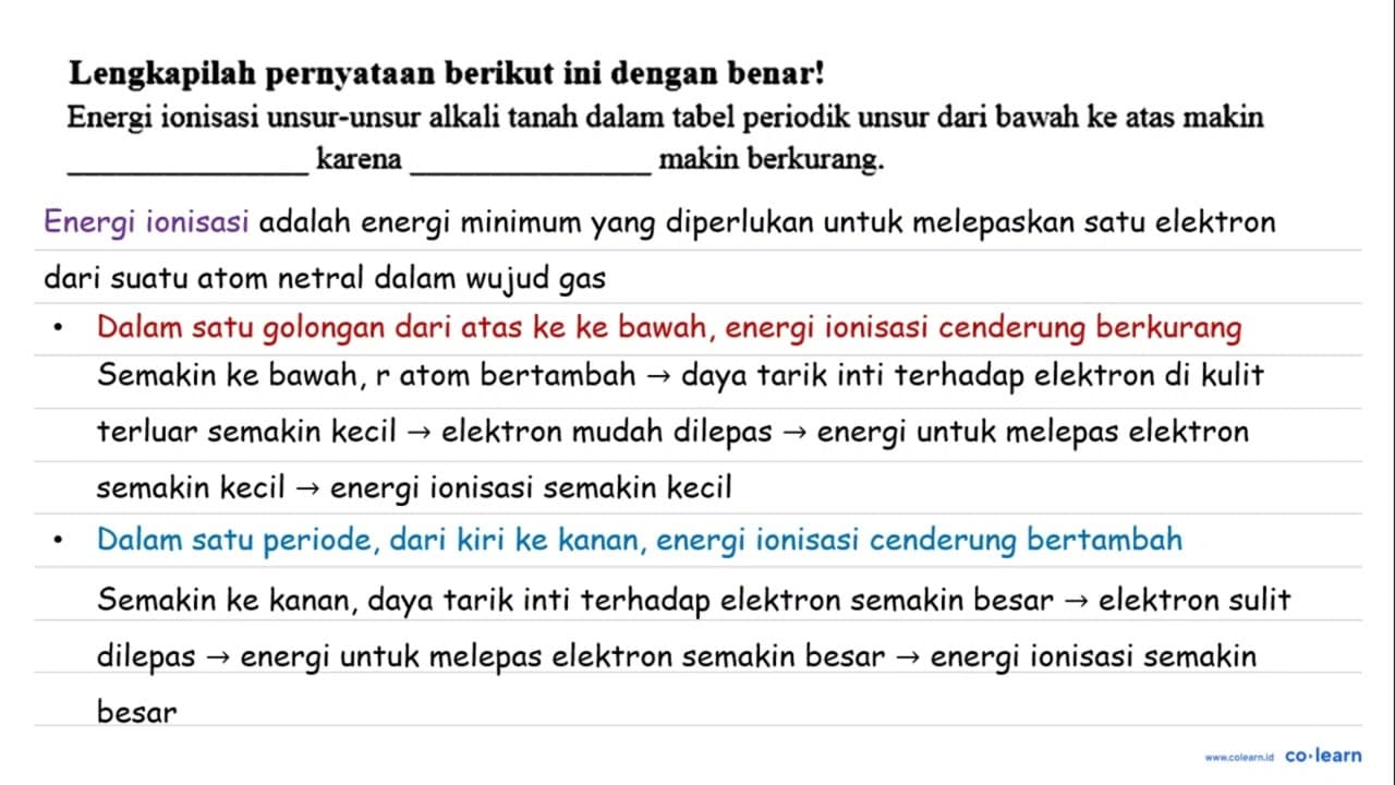 Lengkapilah pernyataan berikut ini dengan benar! Energi