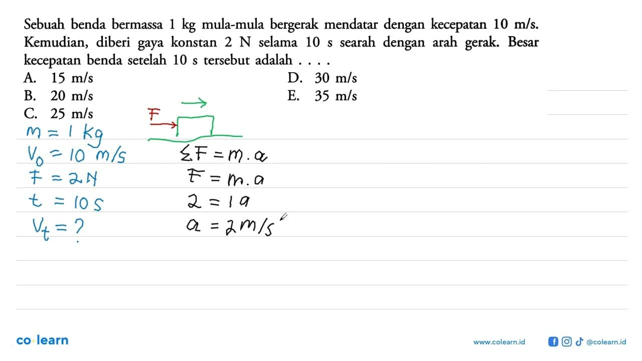 Sebuah benda bermassa 1 kg mula-mula bergerak mendatar