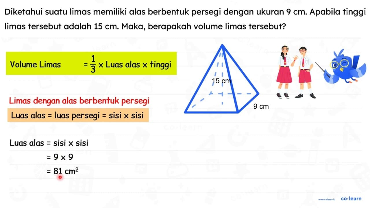 Diketahui suatu limas memiliki alas berbentuk persegi