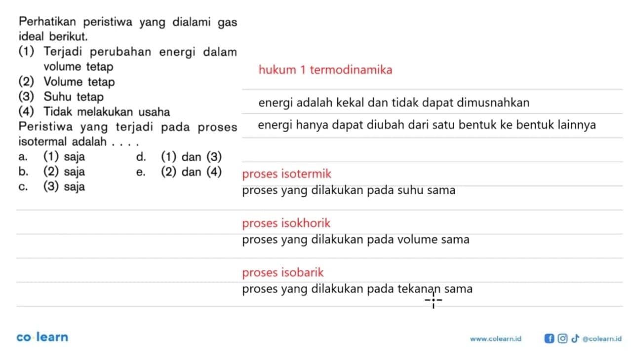 Perhatikan peristiwa yang dialami gas ideal berikut. (1)