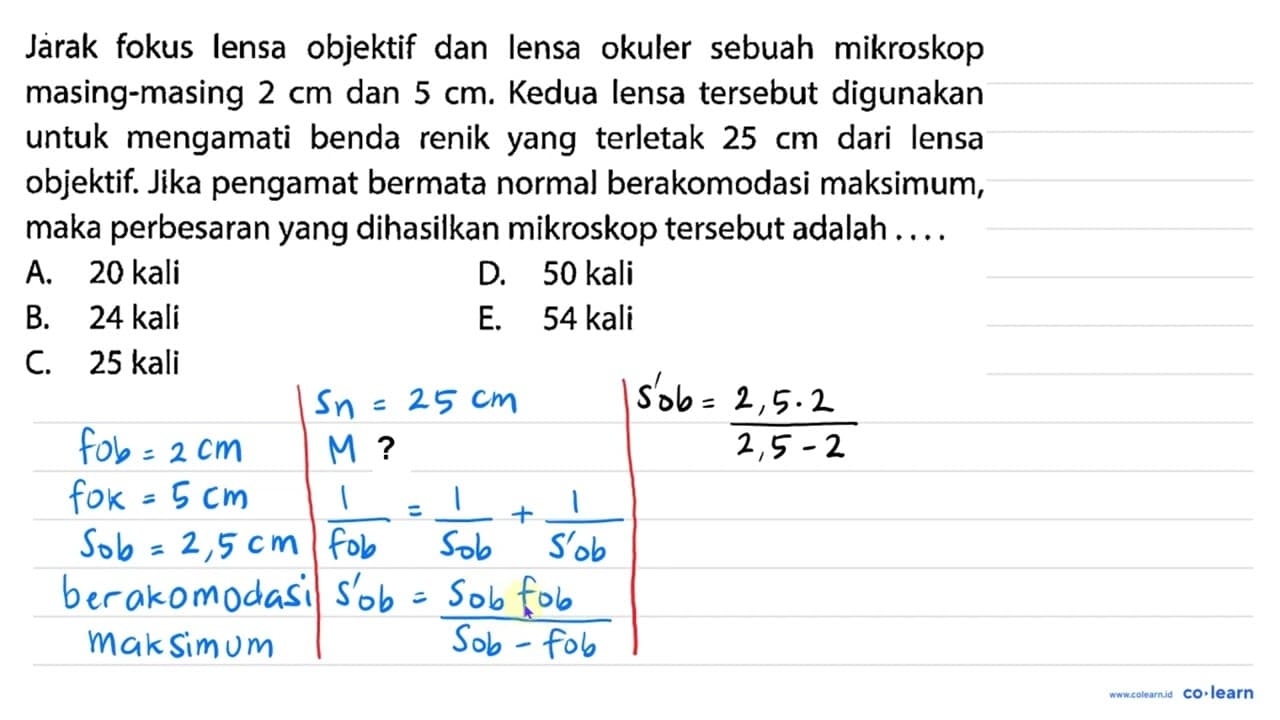 Jarak fokus lensa objektif dan lensa okuler sebuah