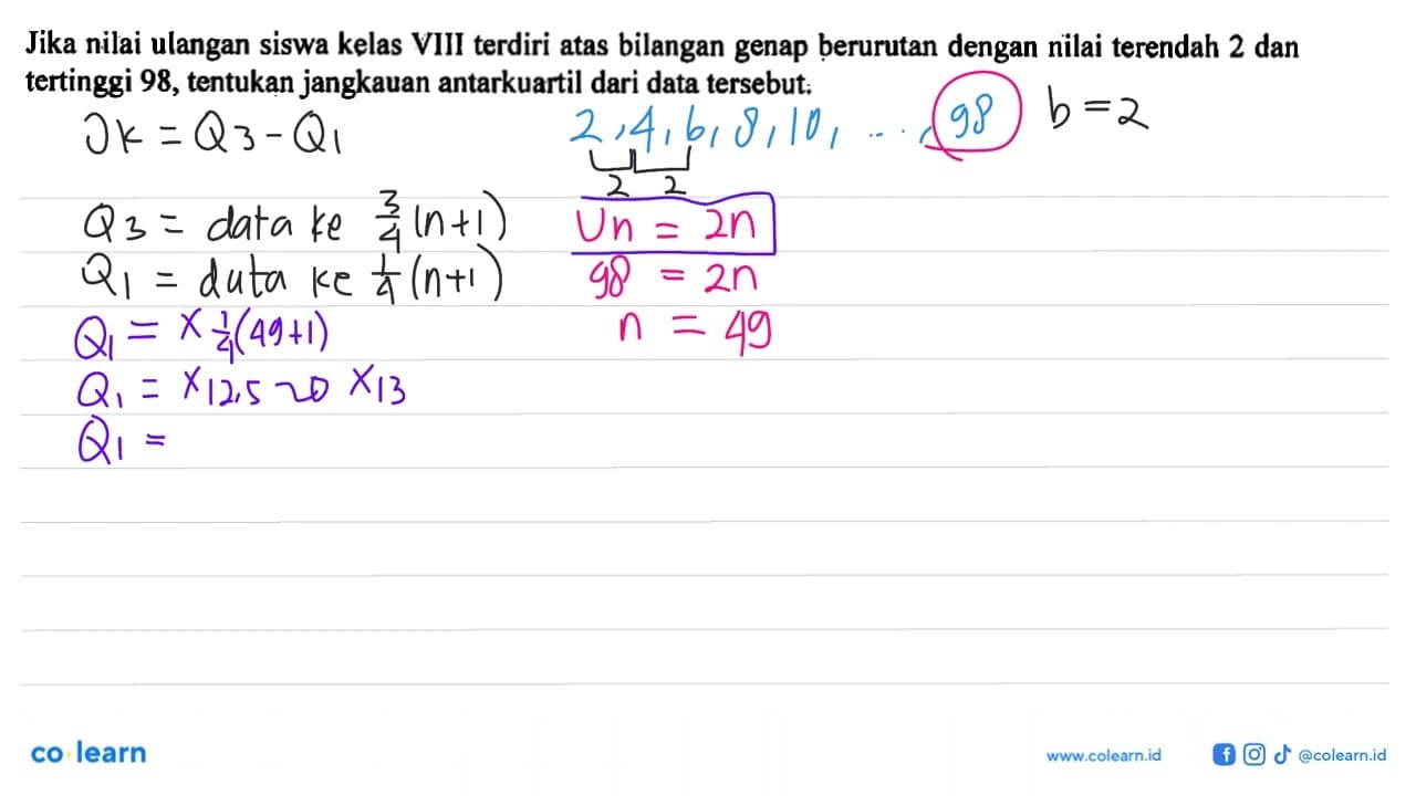 Jika nilai ulangan siswa kelas VIII terdiri atas bilangan