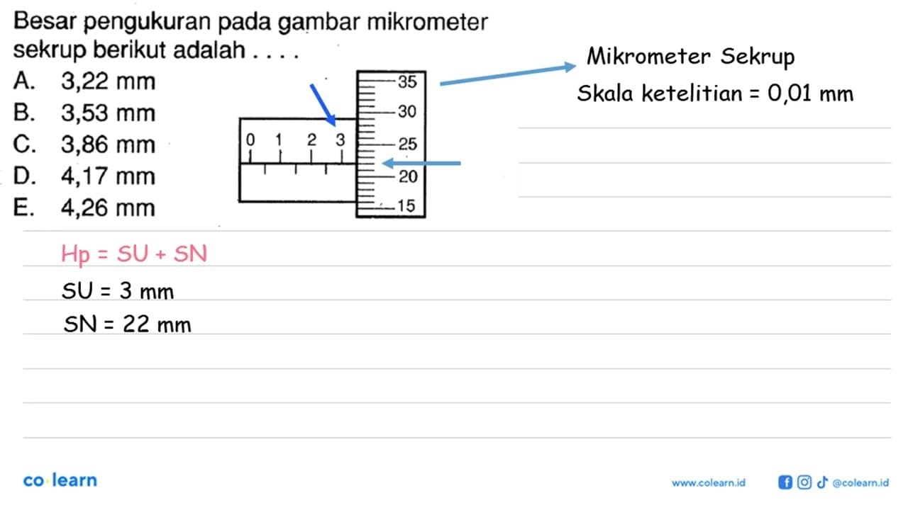 Besar pengukuran pada gambar mikrometer sekrup berikut