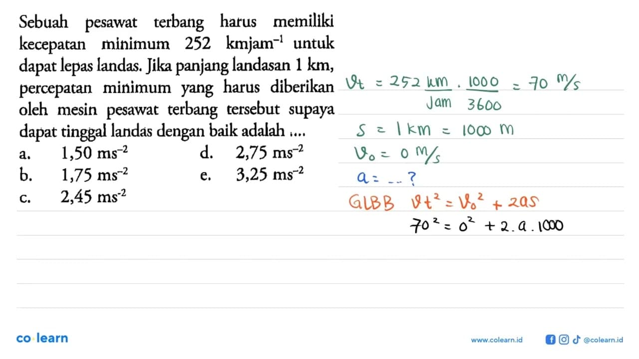 Sebuah pesawat terbang harus memiliki kecepatan minimum 252