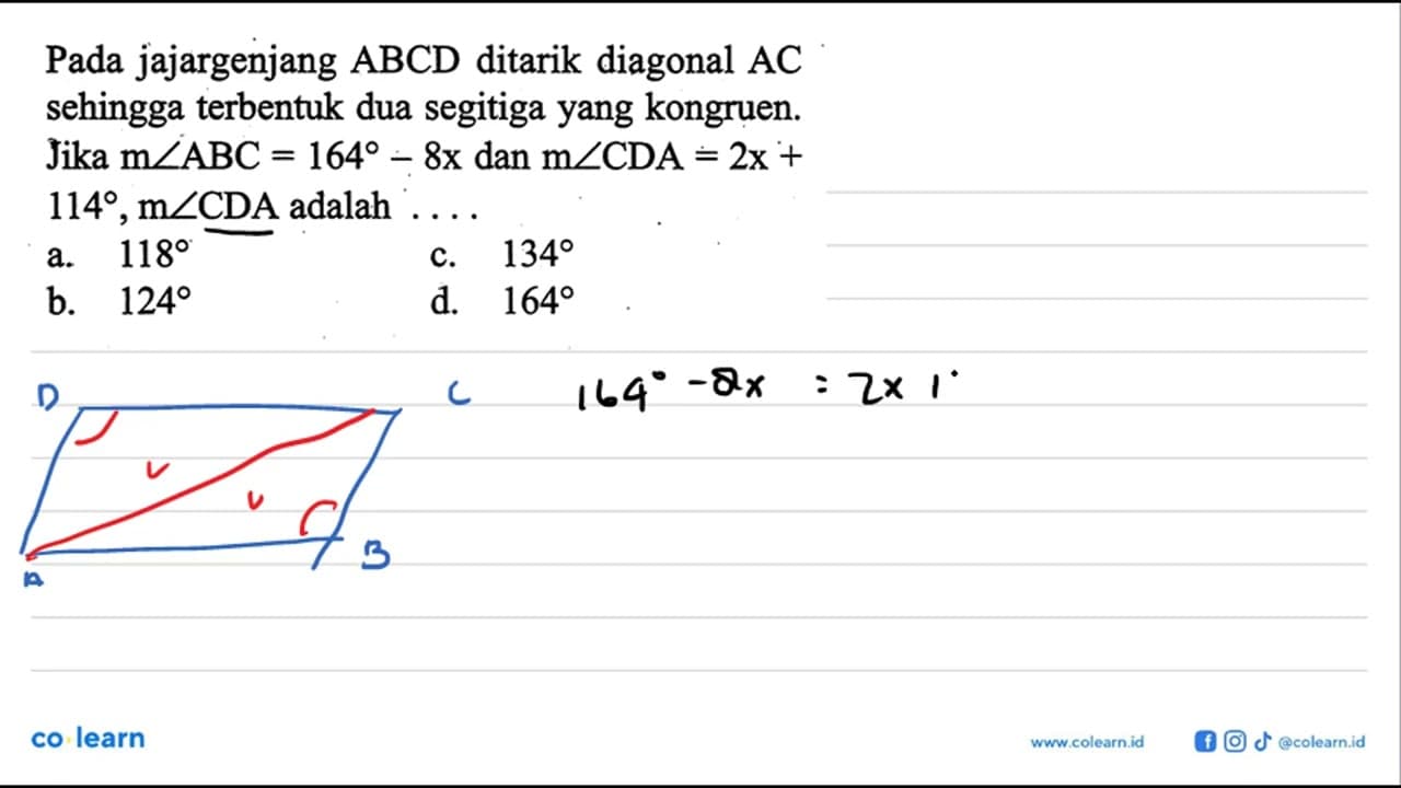 Pada jajargenjang ABCD ditarik diagonal AC sehingga