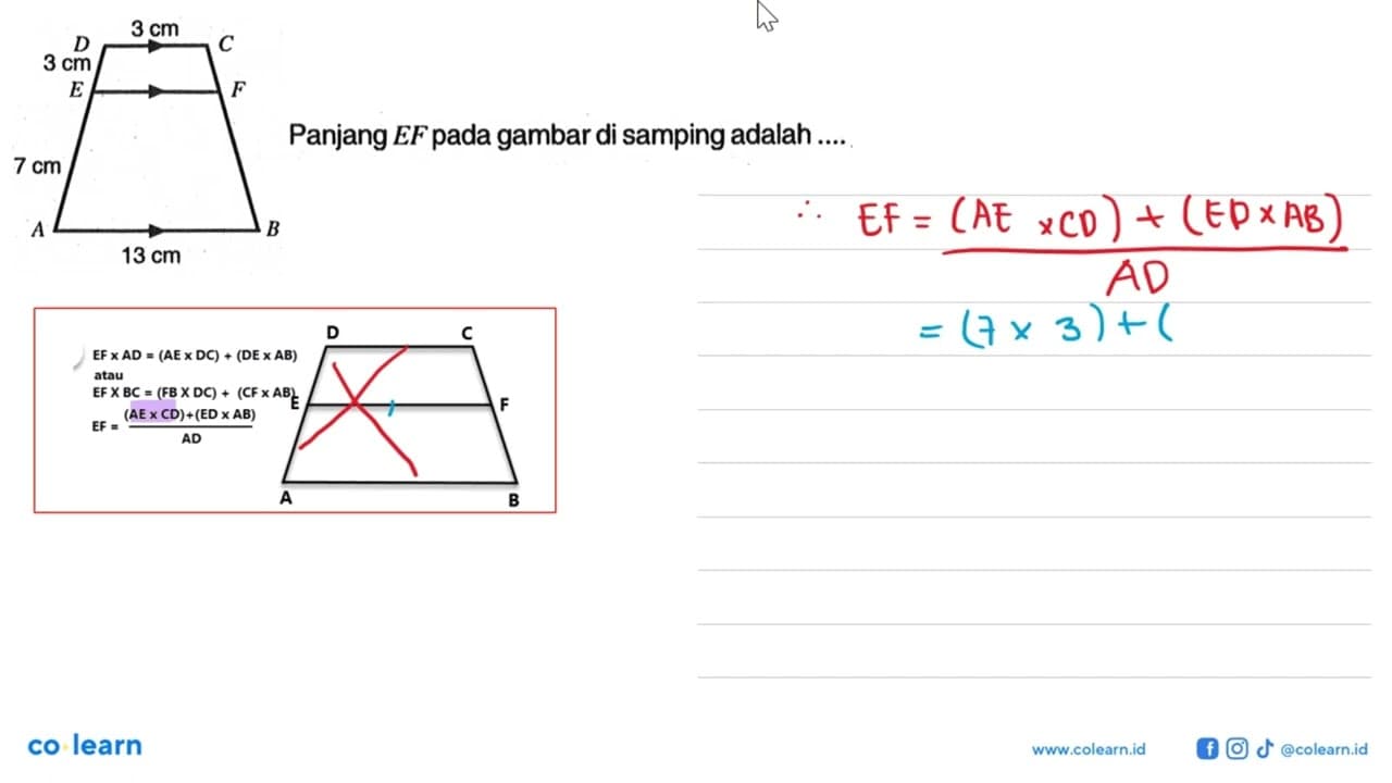 Panjang EF pada gambar di samping adalah.... D 3 cm C 3 cm