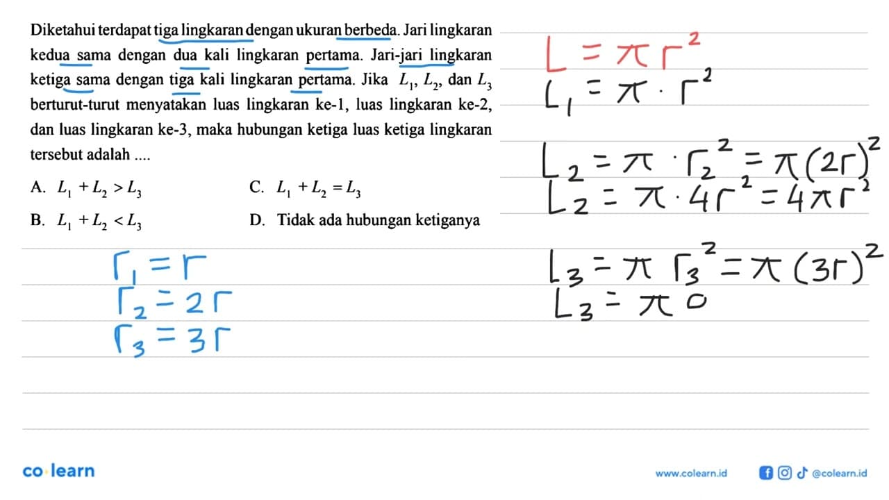 Diketahui terdapat tiga lingkaran dengan ukuran berbeda.
