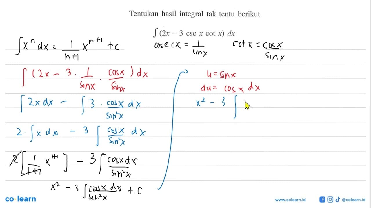 Tentukan hasil integral tak tentu berikut.integral (2x-3