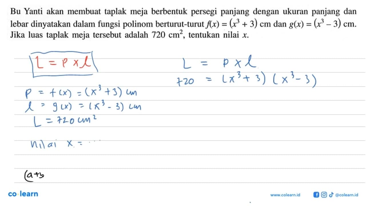 Bu Yanti akan membuat taplak meja berbentuk persegi panjang