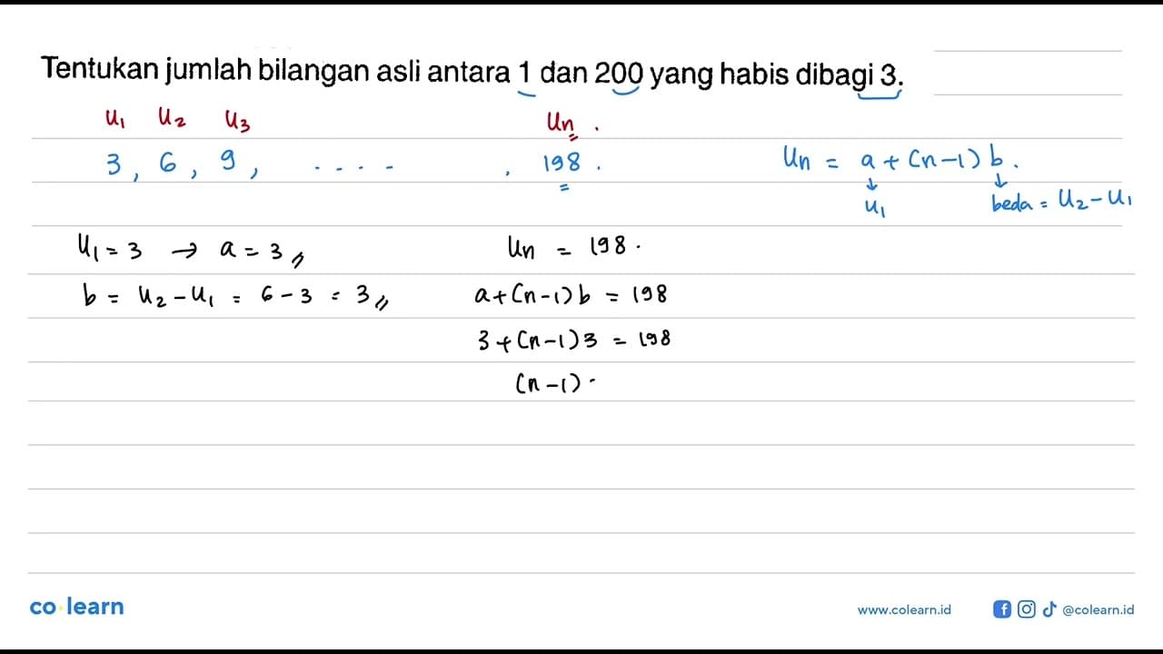 Tentukan jumlah bilangan asli antara 1 dan 200 yang habis