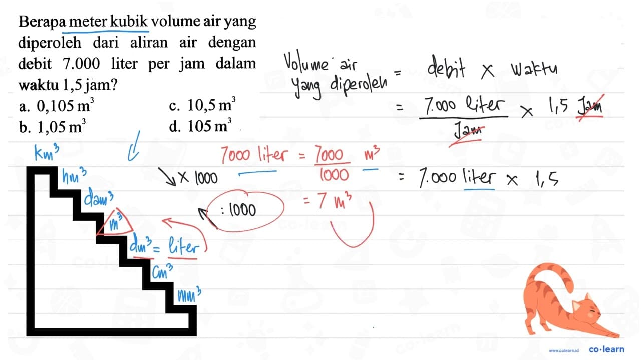 Berapa meter kubik volume air yang diperoleh dari aliran