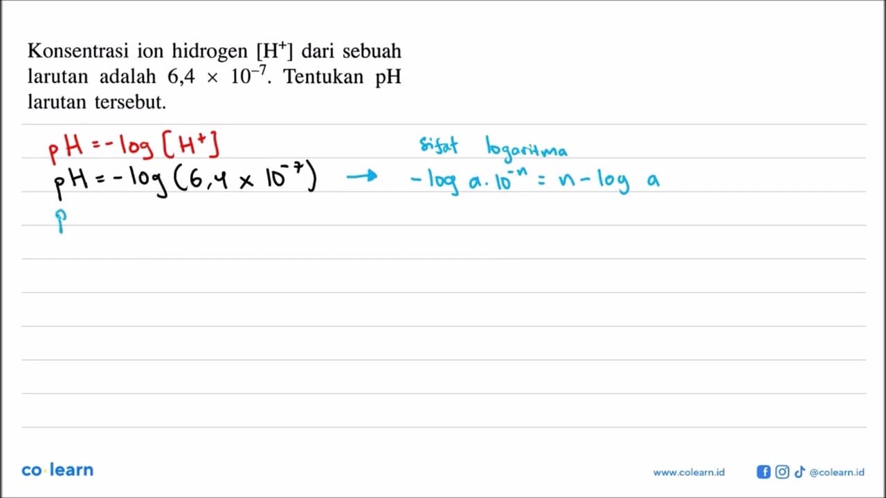 Konsentrasi ion hidrogen [H^+] dari sebuah larutan adalah