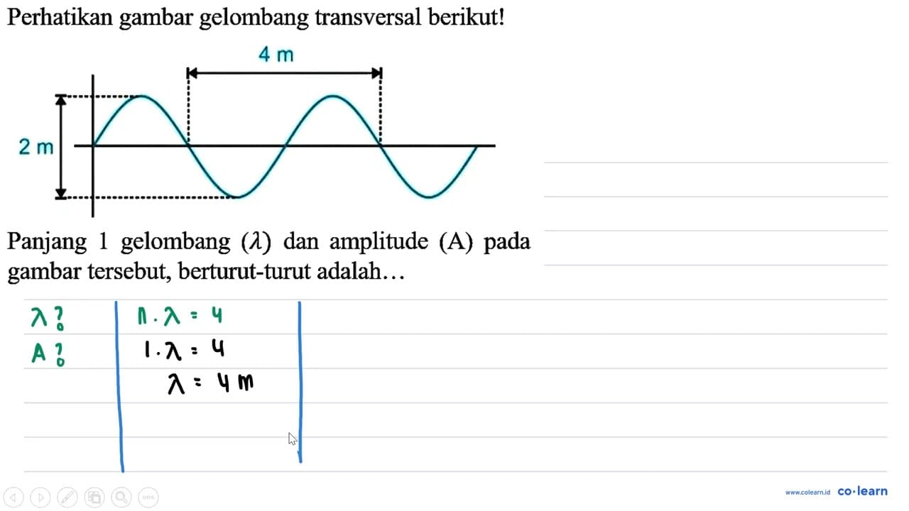 Perhatikan gambar gelombang transversal berikut! 4 m 2 m