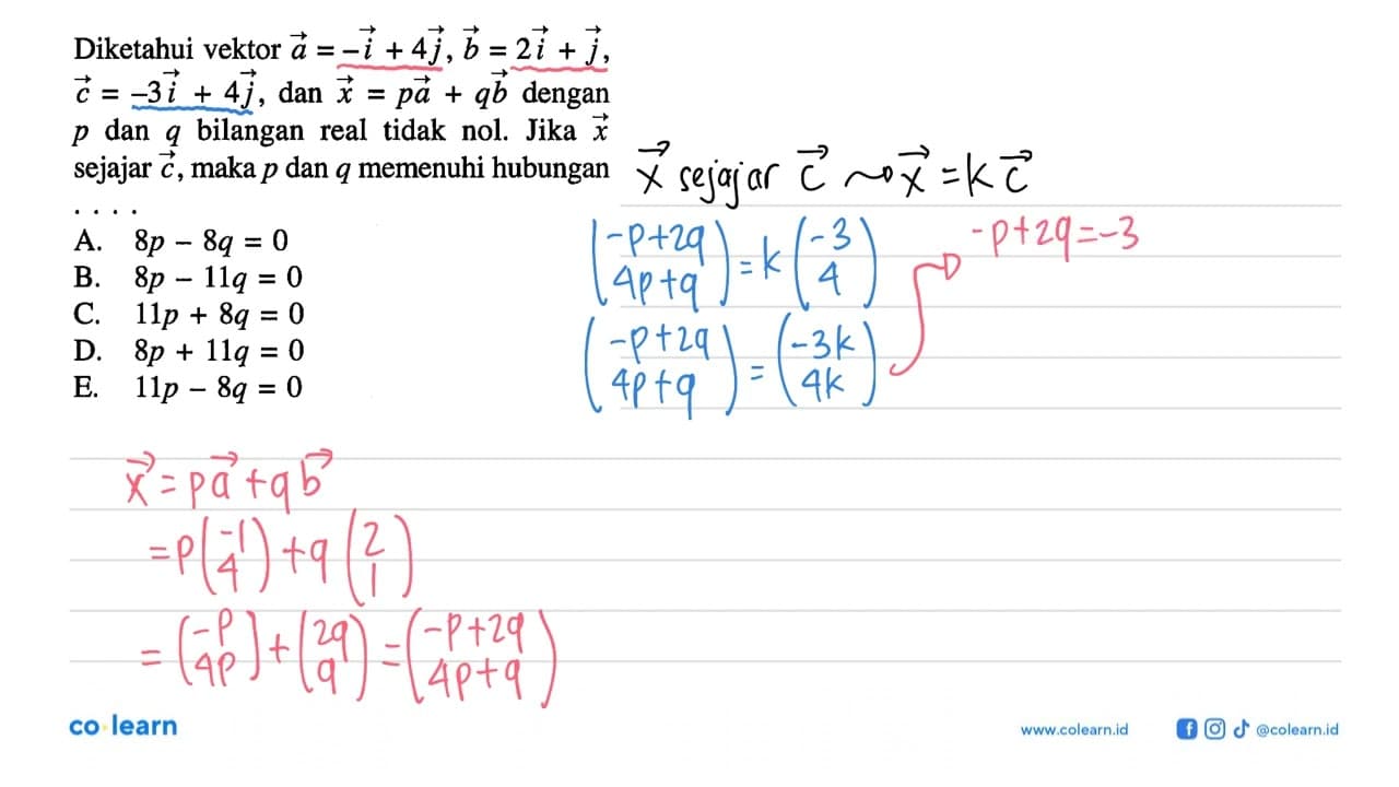 Diketahui vektor vektor a=vektor -i+4 vektor j, vektor b=2