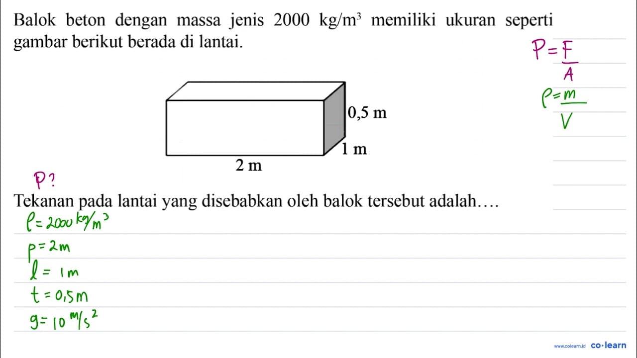 Balok beton dengan massa jenis 2000 kg/m^3 memiliki ukuran