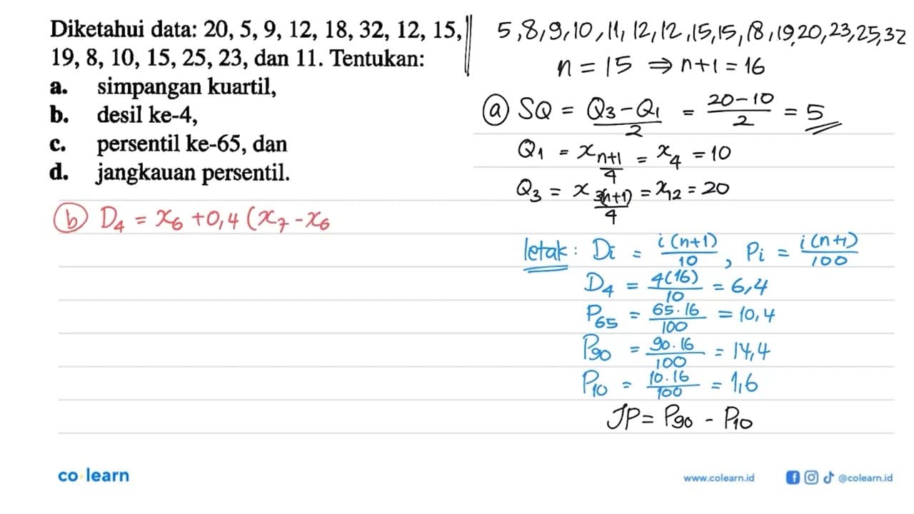 Diketahui data: 20, 5, 9, 12, 18, 32, 12, 15, 19, 8, 10,