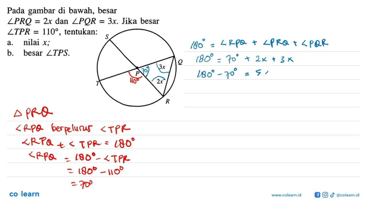 Pada gambar di bawah, besar sudut P R Q=2 x dan sudut P Q