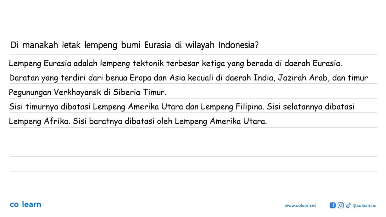 Di manakah letak lempeng bumi Eurasia di wilayah Indonesia?