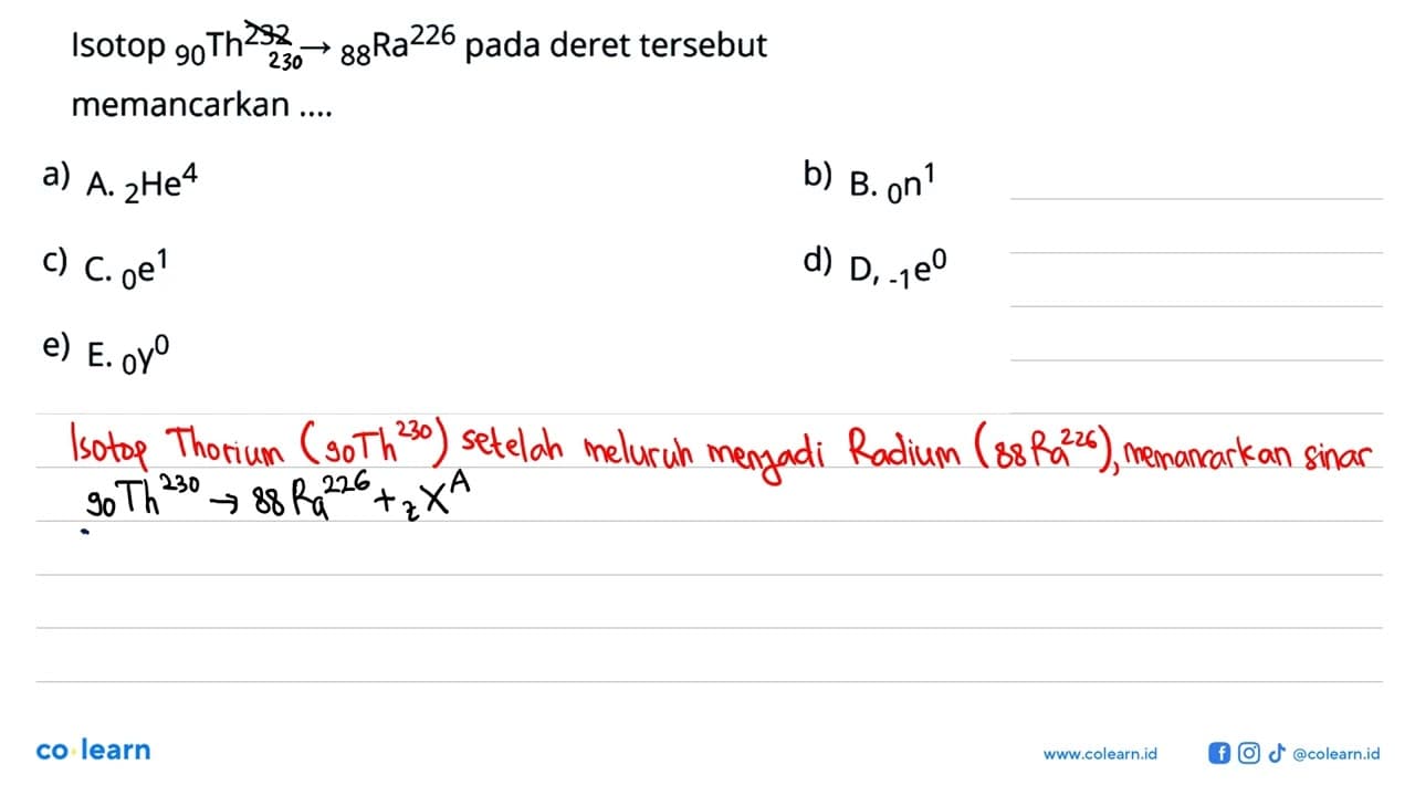 Isotop 232 90 Th -> 226 88 Ra pada deret tersebut