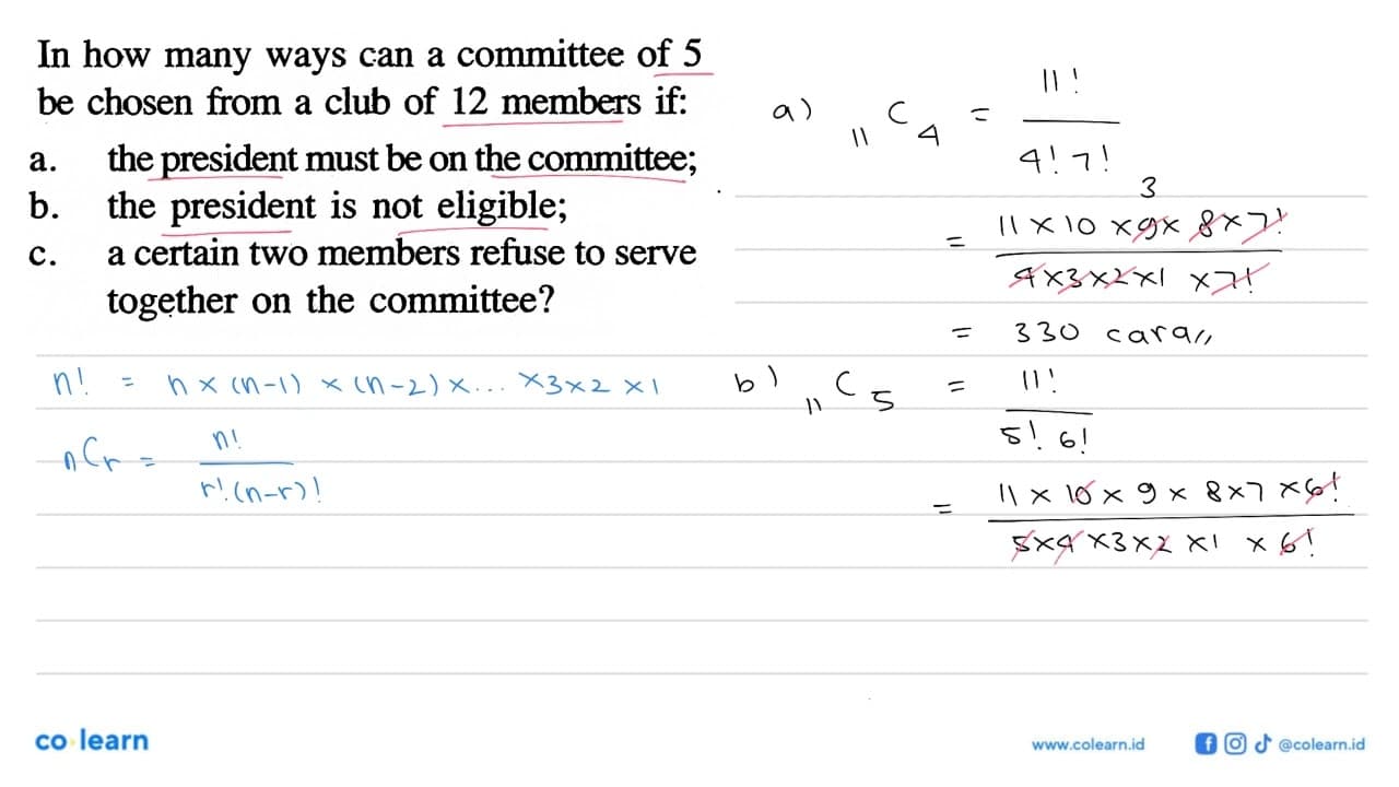 In how many ways can a committee of 5 be chosen from a club