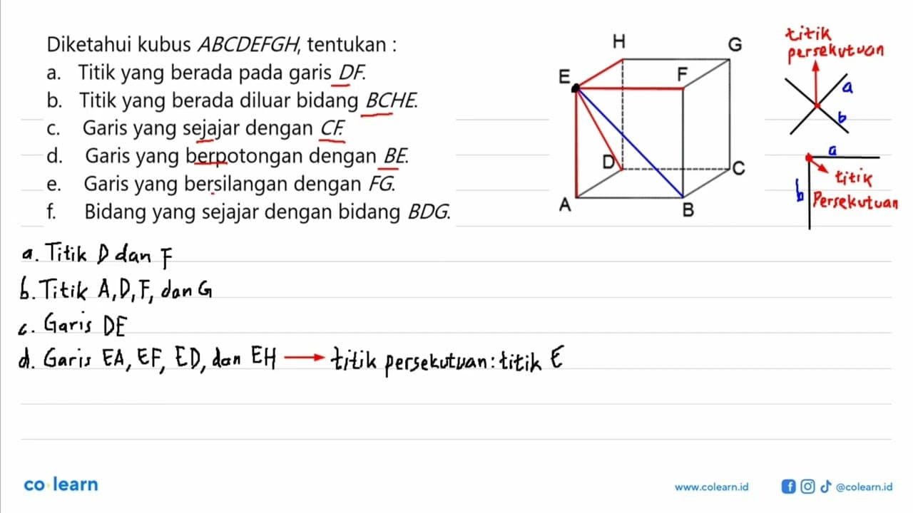 Diketahui kubus ABCDEFGH, tentukan: a. Titik yang berada