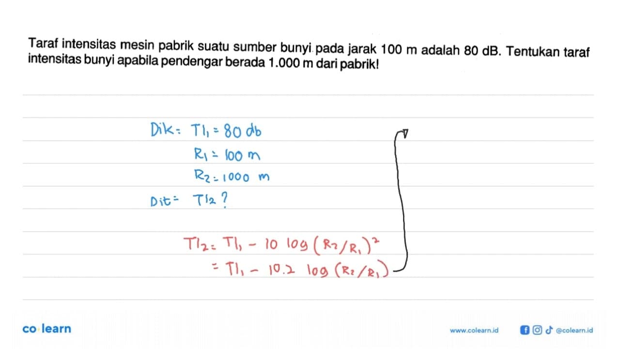 Taraf intensitas mesin pabrik suatu sumber bunyi pada jarak