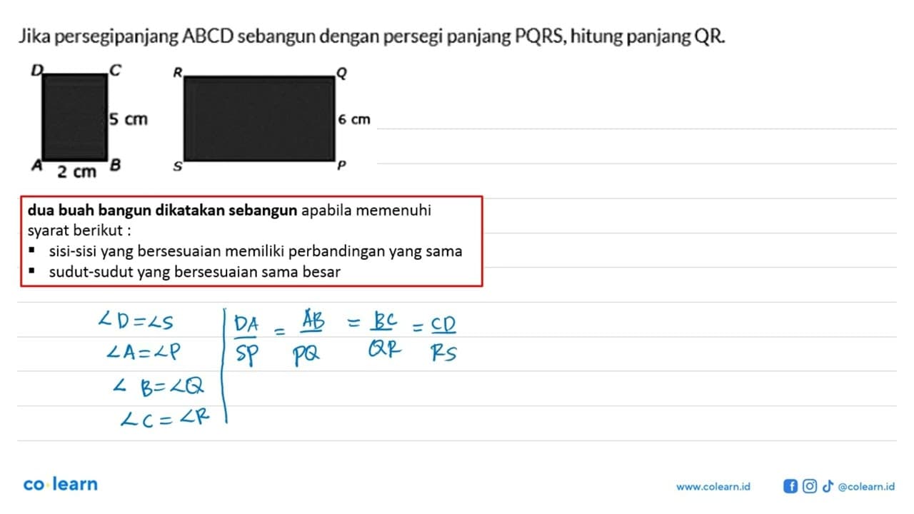 Jika persegipanjang ABCD sebangun dengan persegi panjang