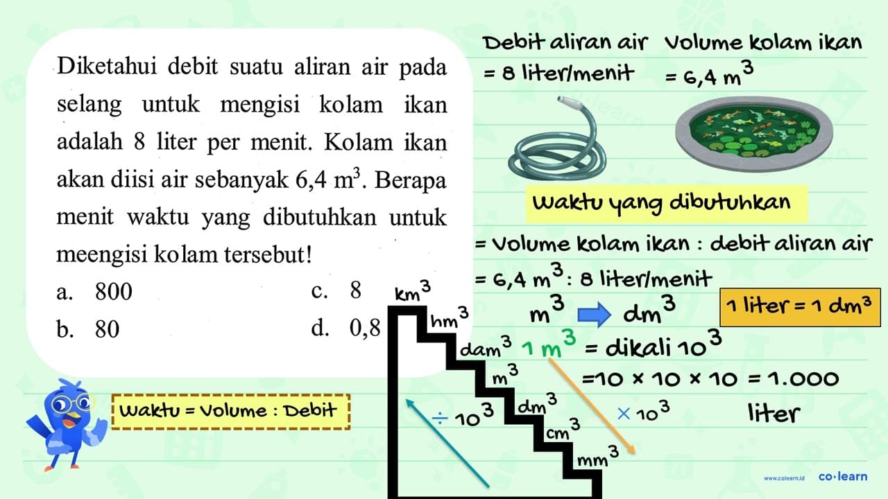 Diketahui debit suatu aliran air pada selang untuk mengisi