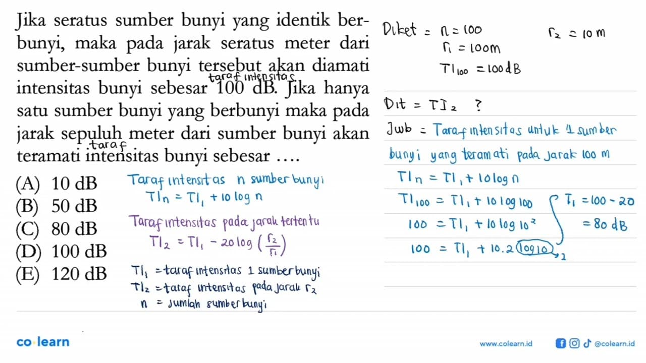 Jika seratus sumber bunyi yang identik berbunyi, maka pada