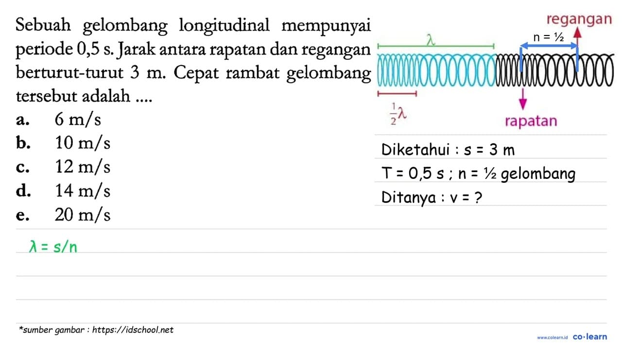 Sebuah gelombang longitudinal mempunyai periode 0,5s .