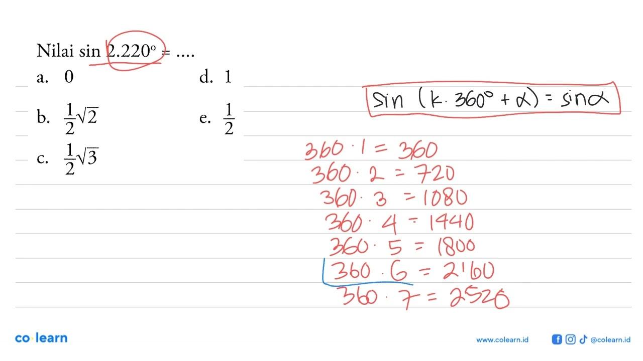 Nilai sin 2.220=....
