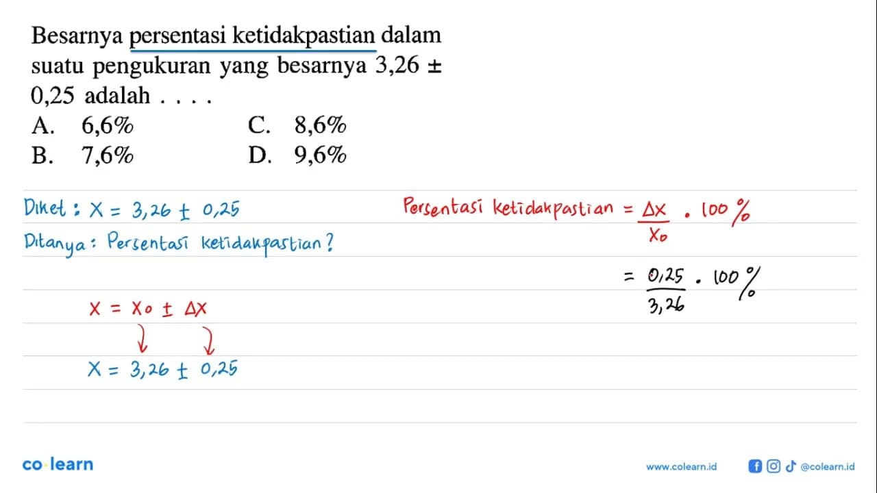 Besarnya persentasi ketidakpastian dalam suatu pengukuran