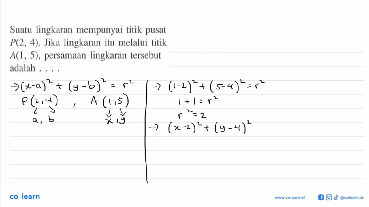 Suatu lingkaran mempunyai titik pusat P(2,4). Jika