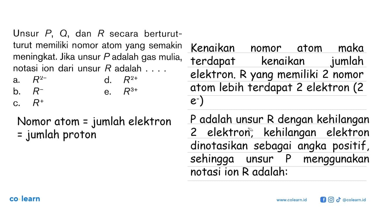 Unsur P Q, dan R secara berturut-turut memiliki nomor atom