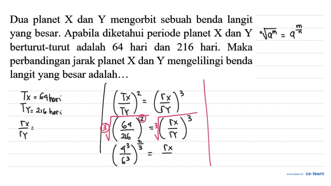 Dua planet X dan Y mengorbit sebuah benda langit yang