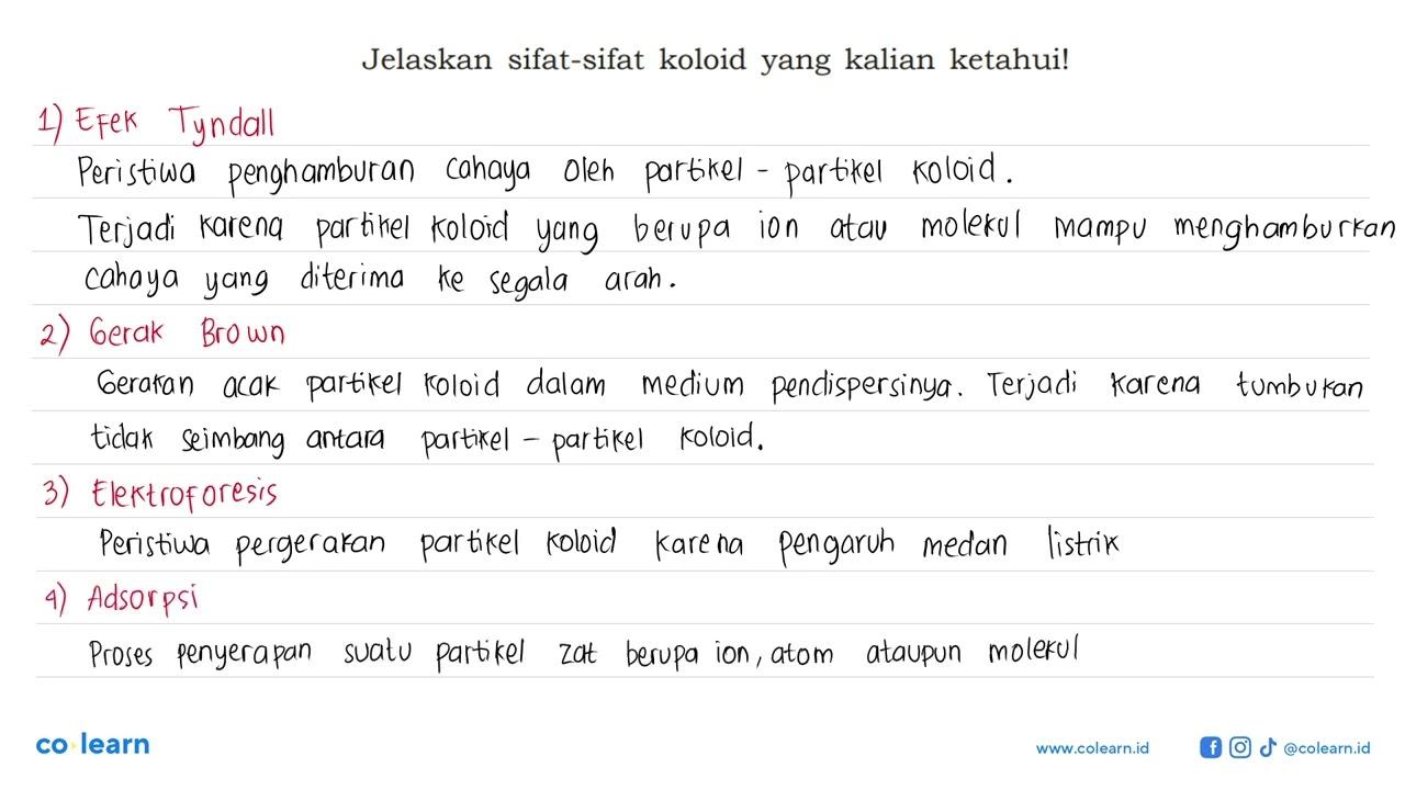 Jelaskan sifat-sifat koloid yang kalian ketahui!