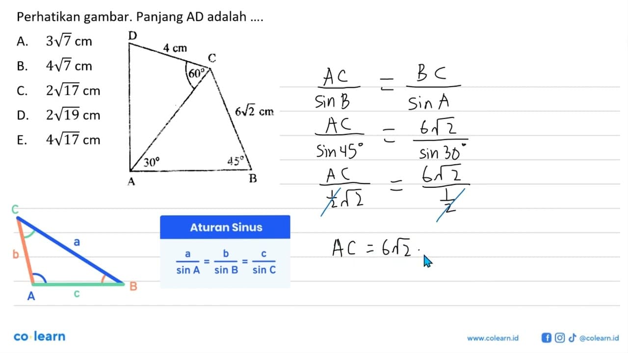 Perhatikan gambar. Panjang AD adalah .... D 4cm C 60