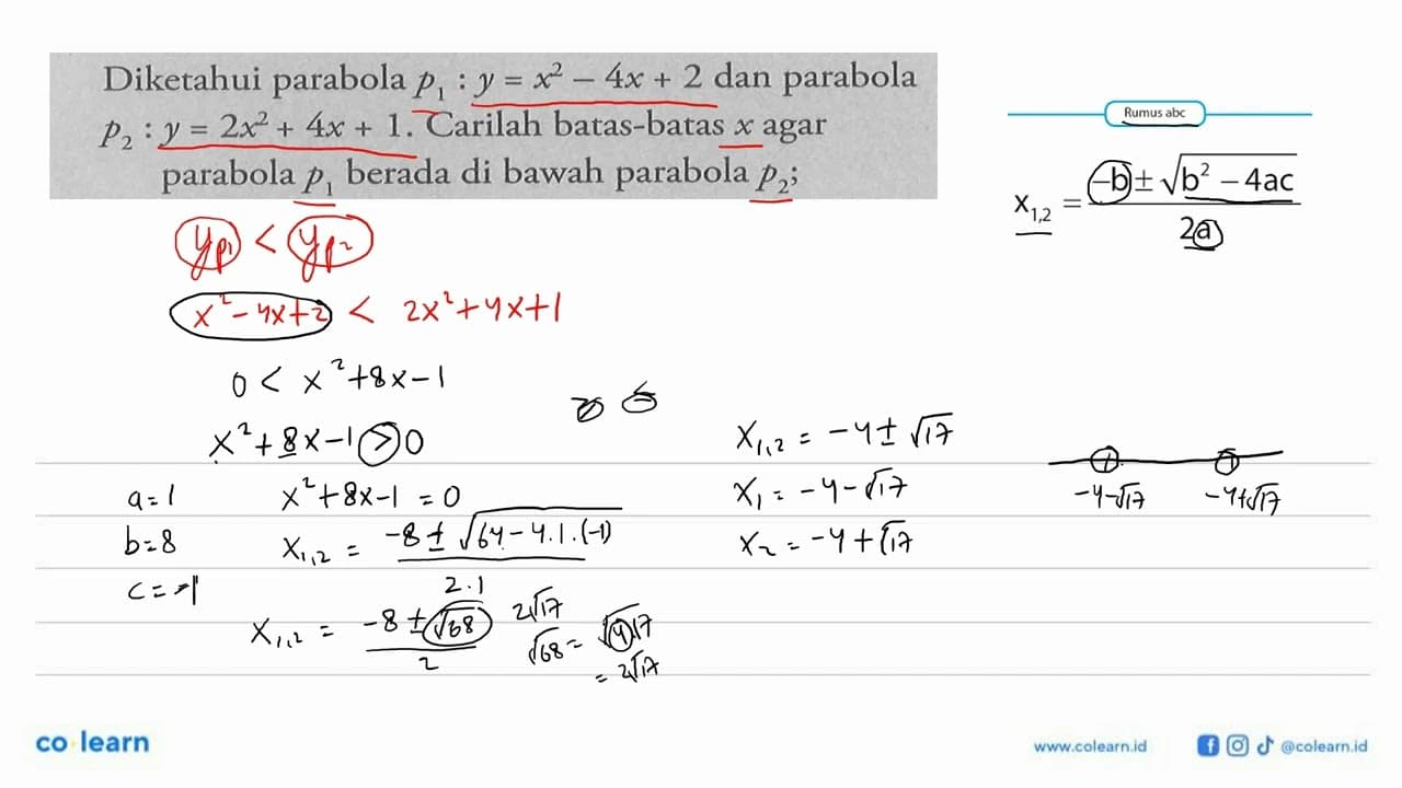 Diketahui parabola p1 : y=x^2-4x+2 dan parabola p2 :