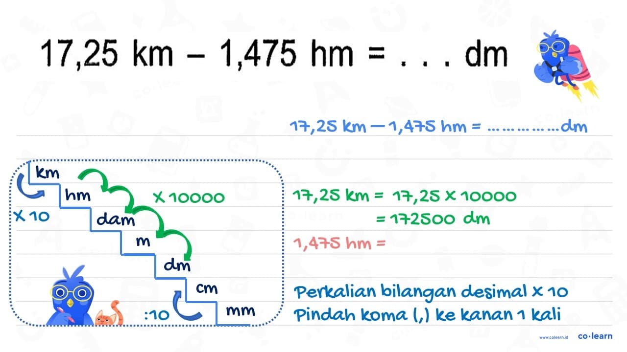 17,25 km - 1,475 hm = . . . dm