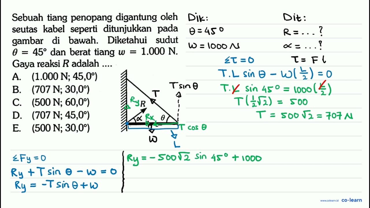 Sebuah tiang penopang digantung oleh seutas kabel seperti