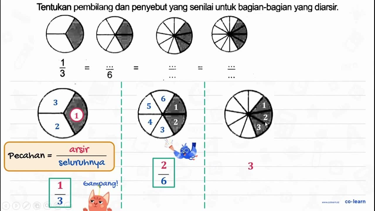 Tentukan pembilang dan penyebut yang senilai untuk