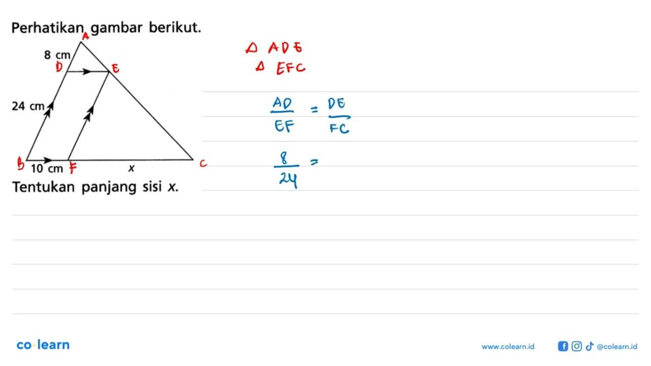 Perhatikan gambar berikut.Tentukan panjang sisi x.8 cm 24