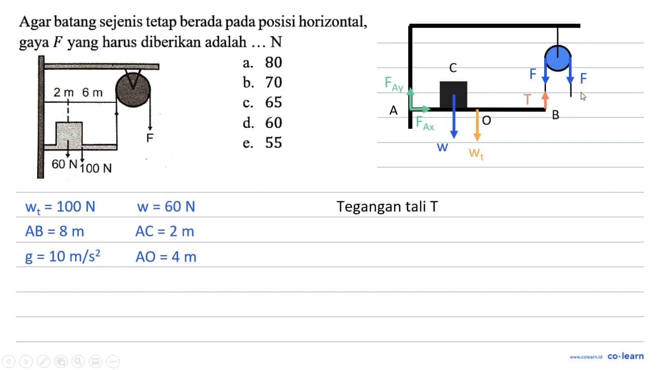 Agar batang sejenis tetap berada pada posisi horizontal,