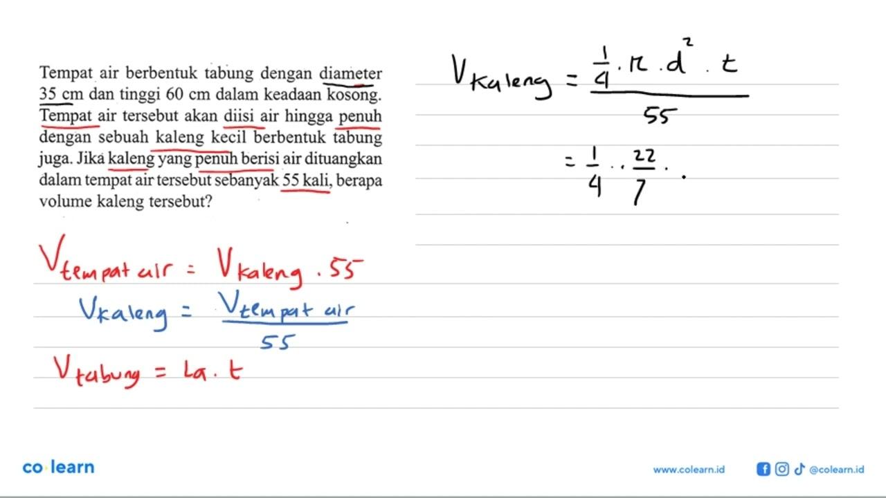 Tempat air berbentuk tabung dengan diameter 35 cm dan