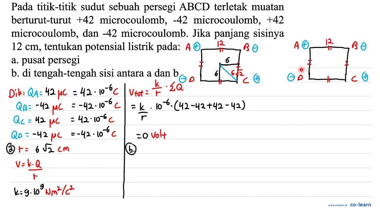 Pada titik-titik sudut sebuah persegi A B C D terletak