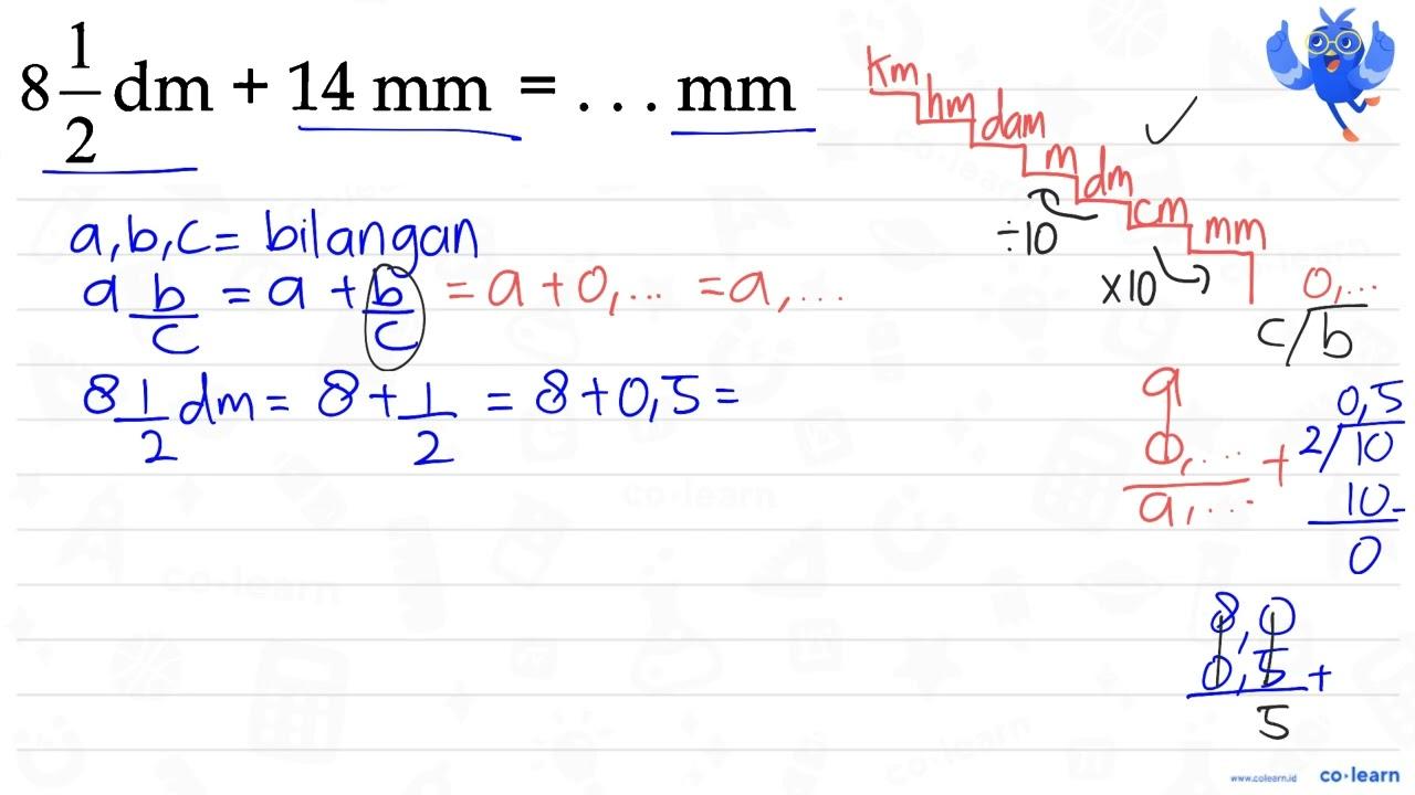 8 (1)/(2) dm+14 ~mm=... mm