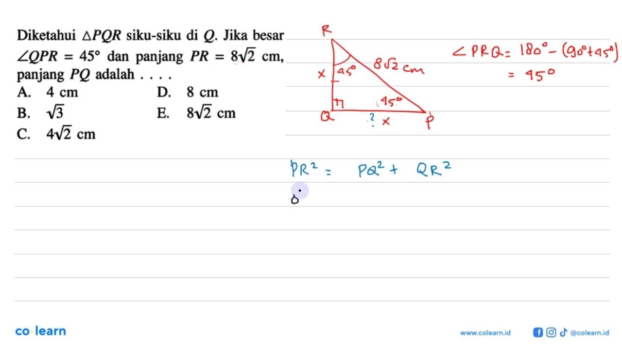 Diketahui segitiga PQR siku-siku di Q. Jika besar sudut