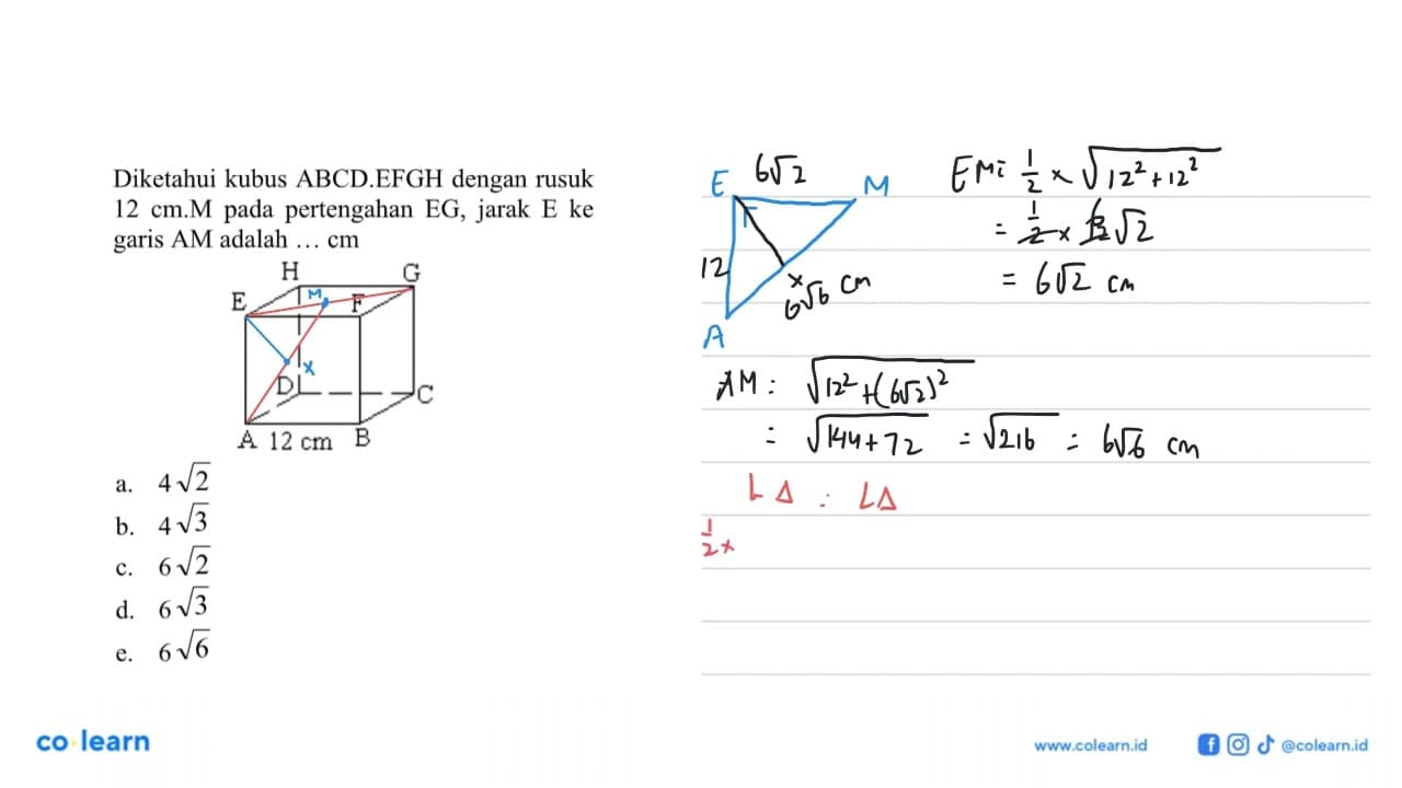 Diketahui kubus ABCD.EFGH dengan rusuk 12 cm.M pada