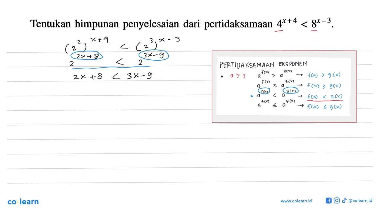 Tentukan himpunan penyelesaian dari pertidaksamaan 4^(x+4)