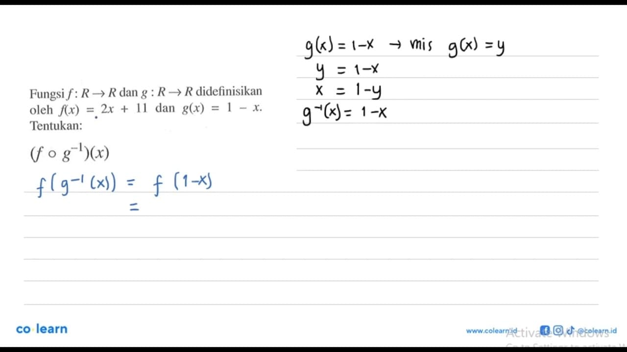 Fungsi f: R -> R dan g: R -> R didefinisikan oleh